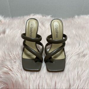 BN Boohoo Square Toe High Heel Padded Strappy Sandal In Mocha